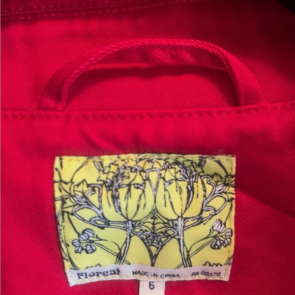Anthropologie Floreat Red Peplum Jacket Blazer Floral Lined Size 6 - Picture 4 of 5